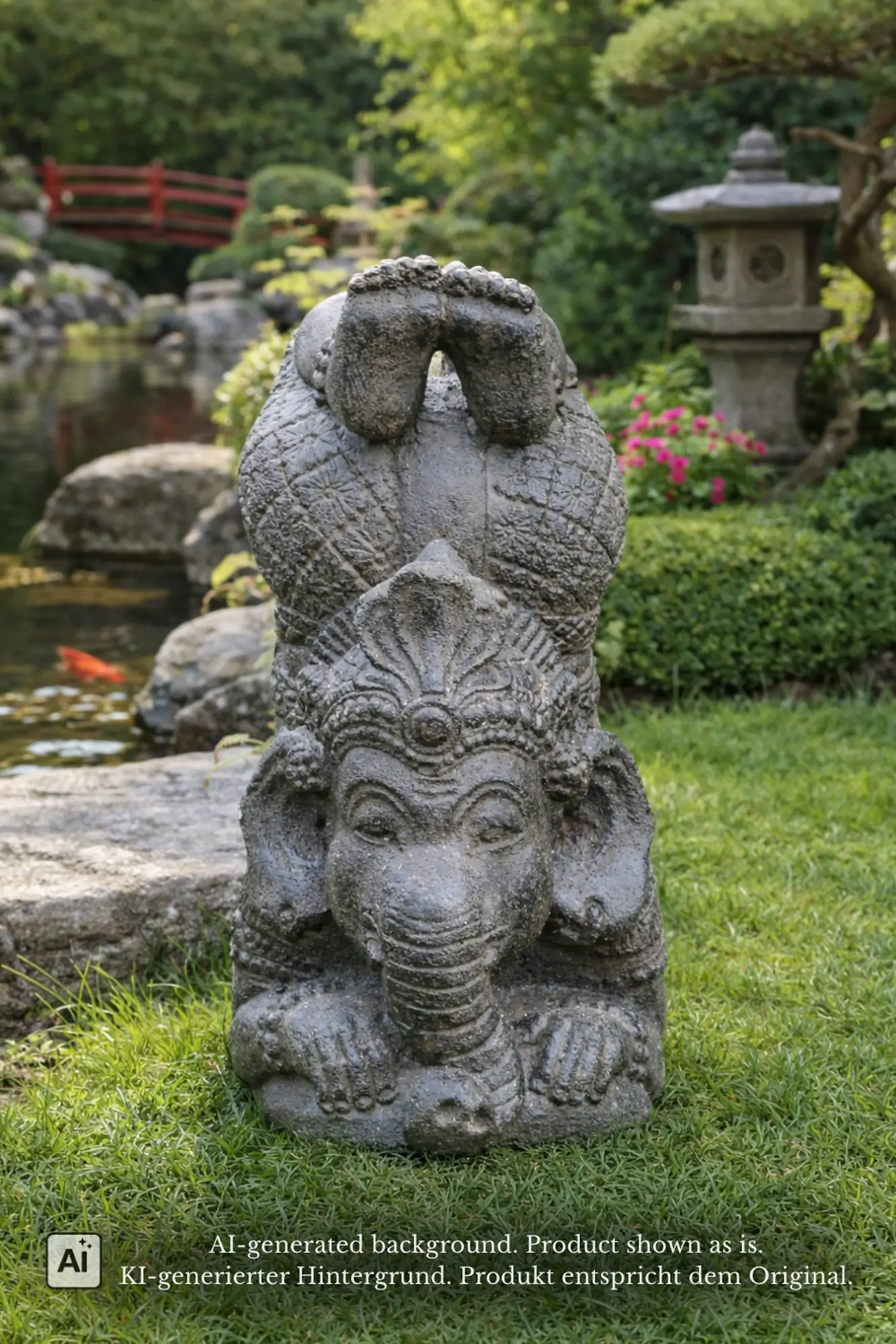  Product image 2 of the product “Ganesha with headstand in lotus pose , 35cm height, cast stone, handcrafted & coloured ”